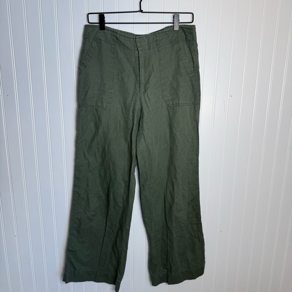 GAP Pants - GAP Wide Leg Linen Cotton Blend Army Green High Rise Pants Women’s Size 4